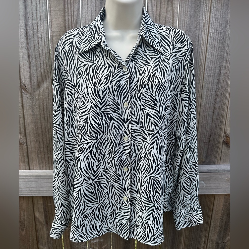 Liz Claiborne Sport Zebra Print Button-Up Blouse - Size Medium